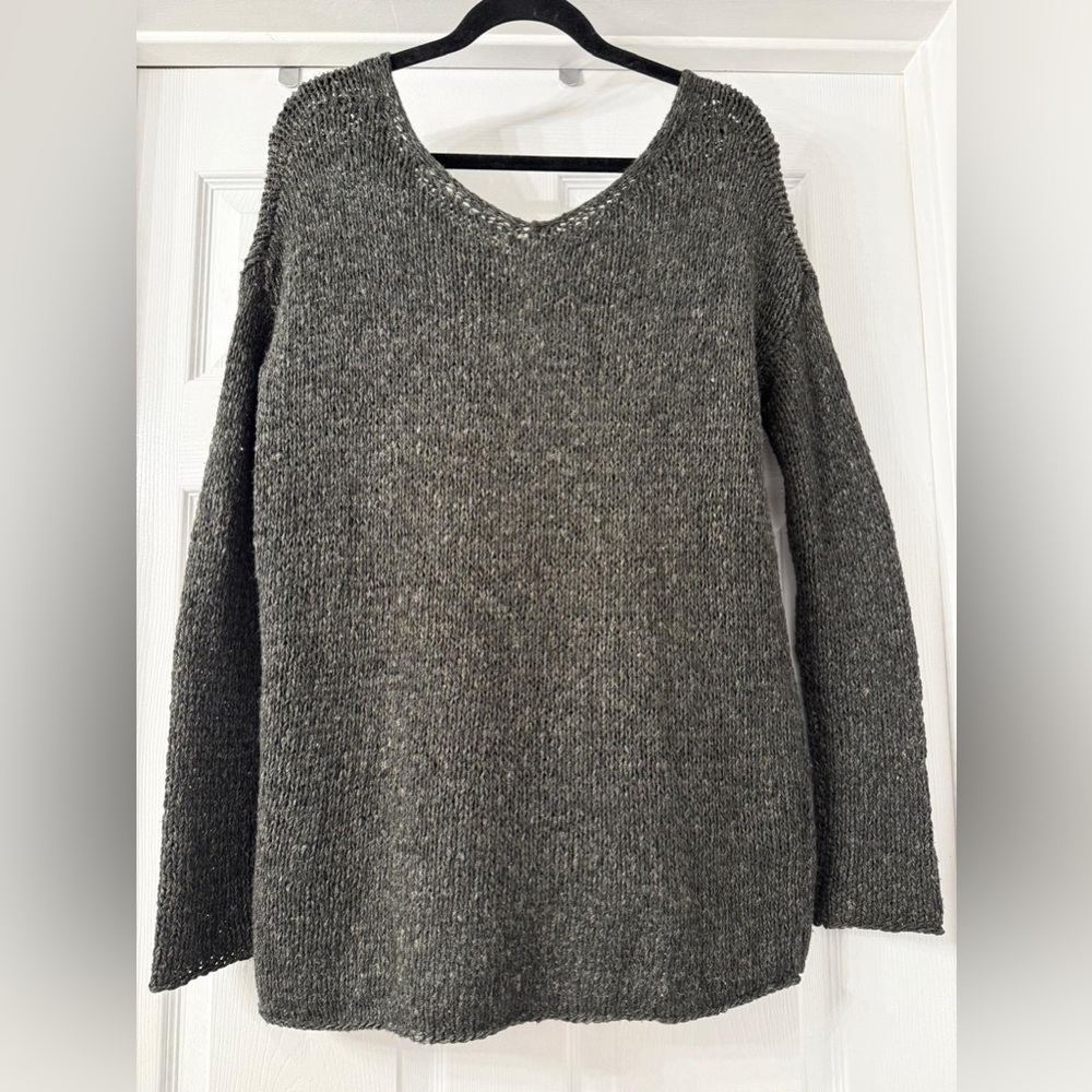 Vince Wool Alpaca Linen Blend Chunky Knit V-Neck Sweater Small Charcoal Gray - Picture 3 of 9